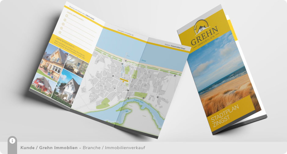 Visitenkarten und Stadtplan Grehn Immobilien